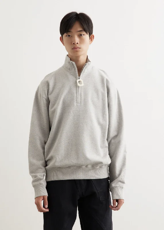 Solid - color men hoodie in trendy olive green Half Zip Sweatshirt