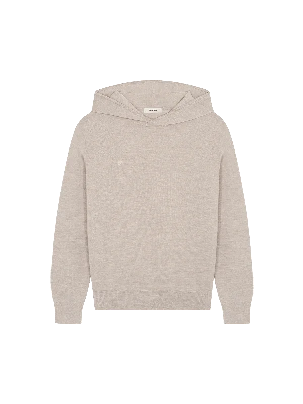Men hoodie with a kangaroo pocket and ribbed cuffs Mens DNA Regenerative Merino Wool Hoodie—stone marl Men hoodie with a kangaroo pocket and ribbed cuffs Mens DNA Regenerative Merino Wool Hoodie—stone marl