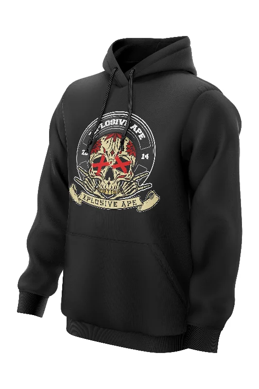 Solid - color men hoodie in trendy olive green XAPE Bonez Hoodie - Black