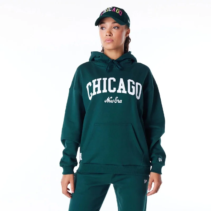 Oversized men hoodie with dropped shoulders for a streetwear look New Era Infill Dark Green Oversized Pullover Hoodie