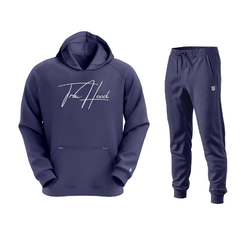 Oversized men hoodie with dropped shoulders for a streetwear look Premium Men's Navy Blue Hoodie & Tracksuit Set | Dark Blue & Royal Blue Options | OG Embroidery
