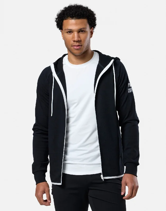 Solid - color men hoodie in trendy olive green Chill Zip Hoodie in Black