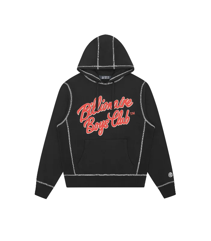 Camouflage - pattern men hoodie for outdoor enthusiasts SCRIPT LOGO POPOVER HOOD - BLACK