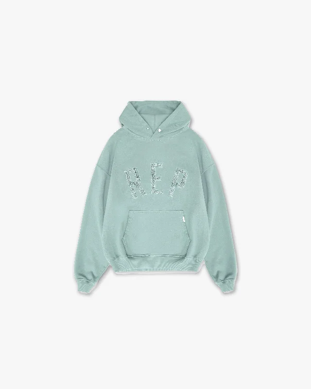 Men hoodie with a kangaroo pocket and ribbed cuffs Rep Applique Hoodie - Forest Green