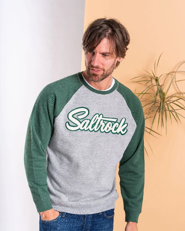 Retro - inspired men hoodie with a varsity logo Strike - Mens Raglan Sweater - Grey/Green