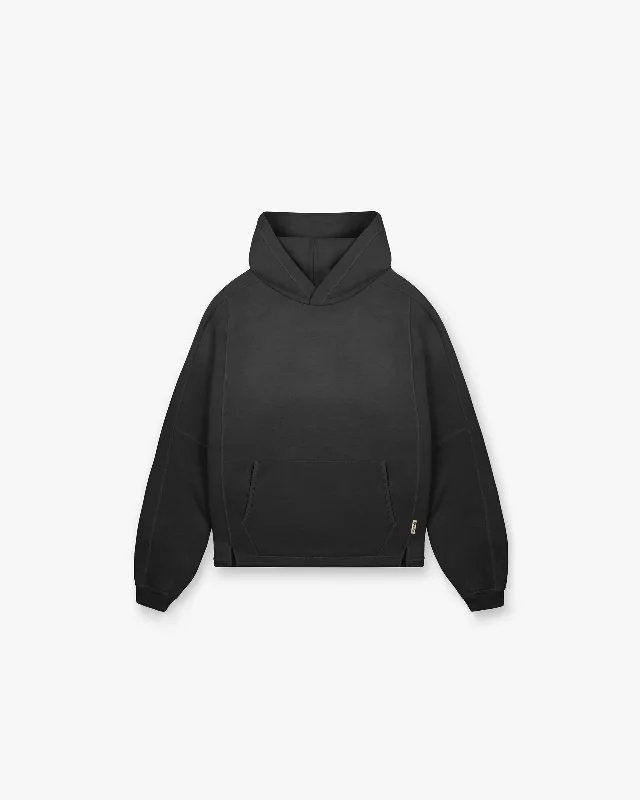 Zip - up men hoodie with multiple pockets for storage Stepped Hem Hoodie - Stained Black