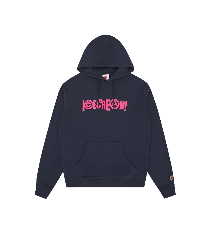 Retro - inspired men hoodie with a varsity logo ANARCHY POPOVER HOOD - NAVY