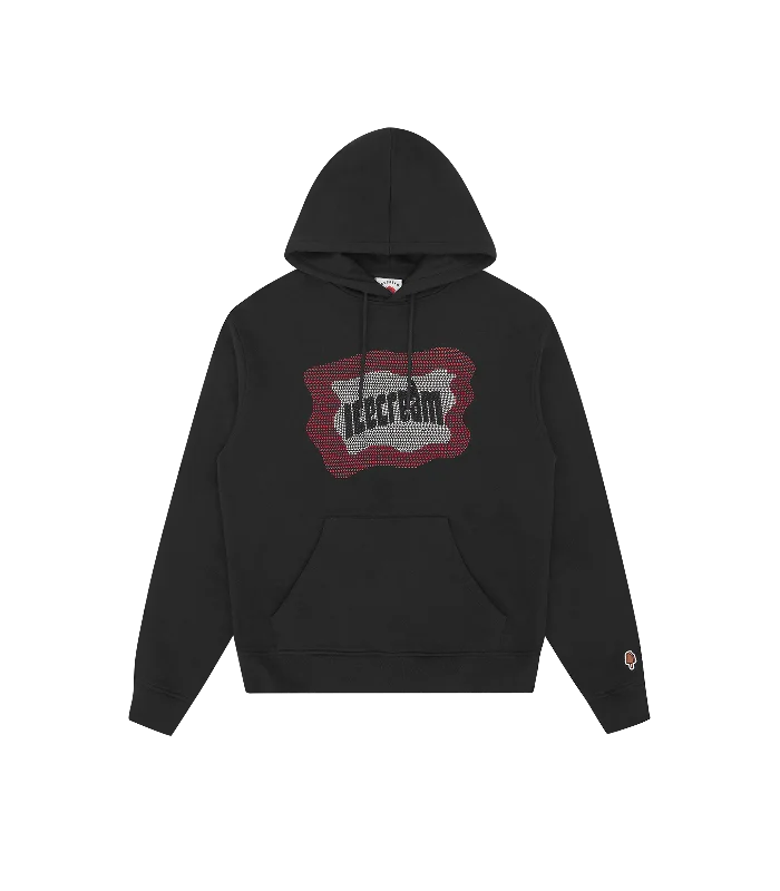 Water - resistant men hoodie for rainy days RHINESTONE BLOCK POPOVER HOOD - BLACK