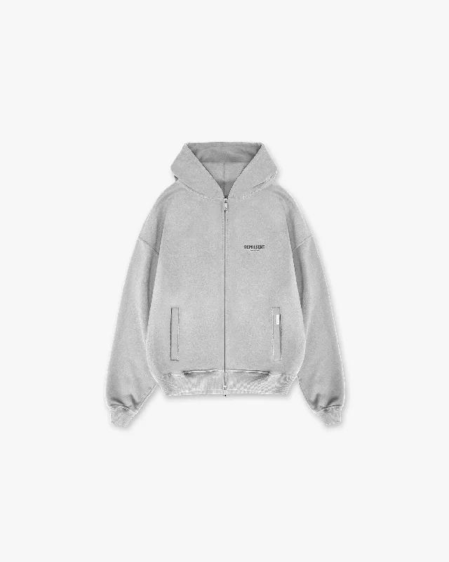 Oversized men hoodie with dropped shoulders for a streetwear look Represent Owners Club Zip Hoodie - Ash Grey