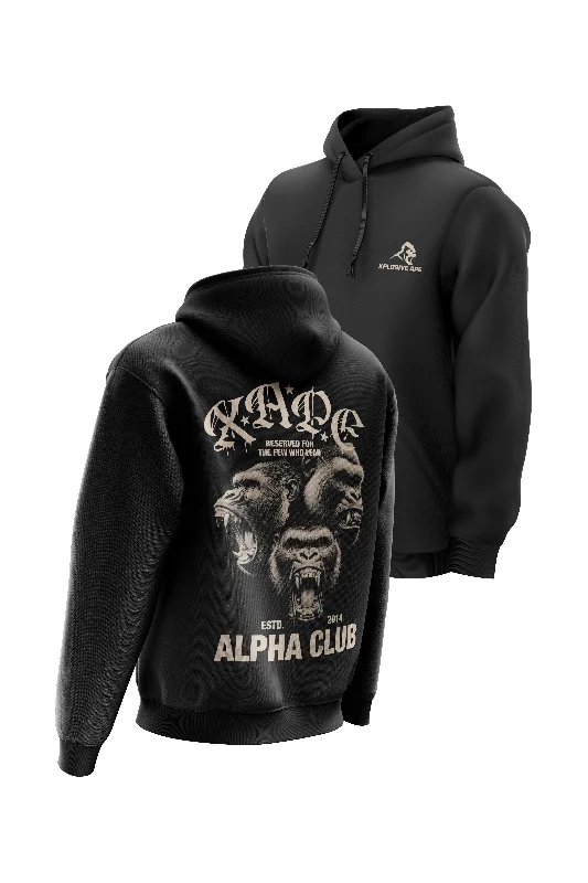 Zip - up men hoodie with multiple pockets for storage XAPE Alpha Club Reserved Hoodie - Black Zip - up men hoodie with multiple pockets for storage XAPE Alpha Club Reserved Hoodie - Black