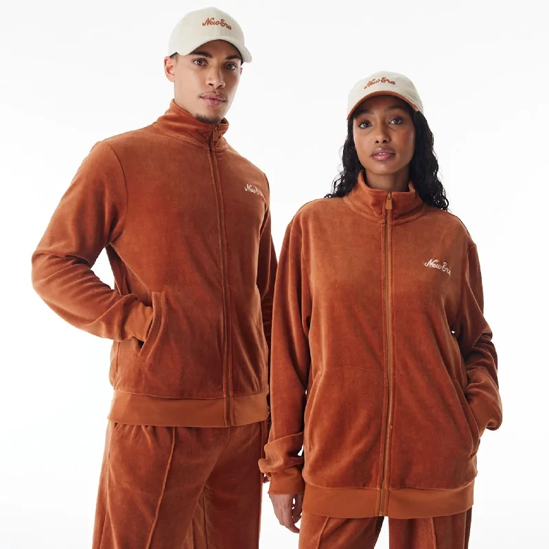 Men hoodie with a detachable hood for versatility New Era Velour Brown Track Jacket
