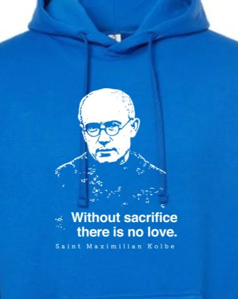 Halloween - themed men hoodie with spooky prints Without Sacrifice - St. Maximilian Kolbe Hoodie Sweatshirt