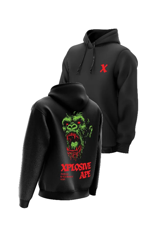 Oversized men hoodie with dropped shoulders for a streetwear look XAPE Zombie Ape Hoodie - Black