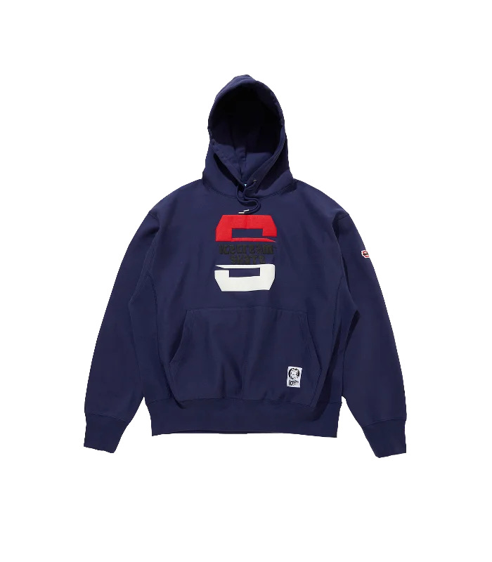 Solid - color men hoodie in trendy olive green PUFF PRINT 'S' HOOD - NAVY