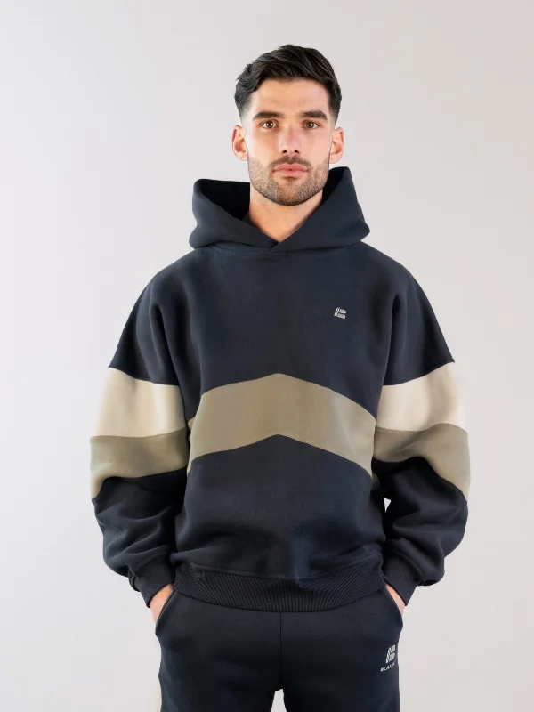 Men hoodie with a kangaroo pocket and ribbed cuffs Panel Relaxed Hoodie - True Navy
