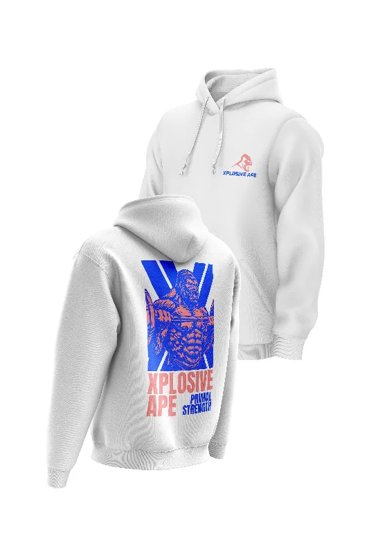 Men hoodie for gym workouts with moisture - wicking technology XAPE Primal Strength V1 Hoodie - White