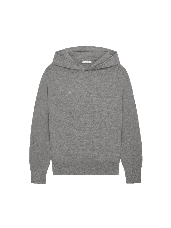 Retro - inspired men hoodie with a varsity logo Mens Regenerative Merino Wool Hoodie—grey marl Retro - inspired men hoodie with a varsity logo Mens Regenerative Merino Wool Hoodie—grey marl