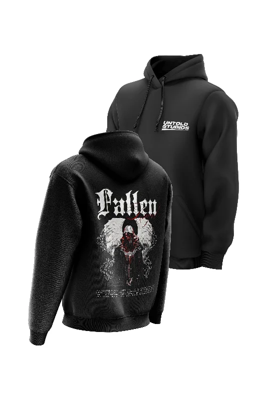 Men hoodie with a drawstring hood and adjustable hem Untold Studios Angel V2 Hoodie - Black