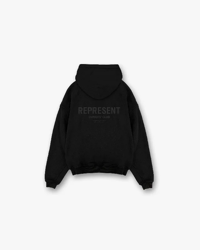 Retro - inspired men hoodie with a varsity logo Represent Owners Club Hoodie - Black Matte