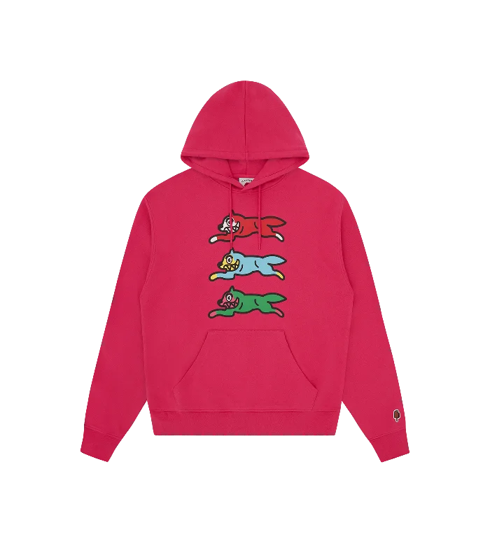 Men hoodie for gym workouts with moisture - wicking technology TRIPLE RUNNING DOG POPOVER HOOD - PINK