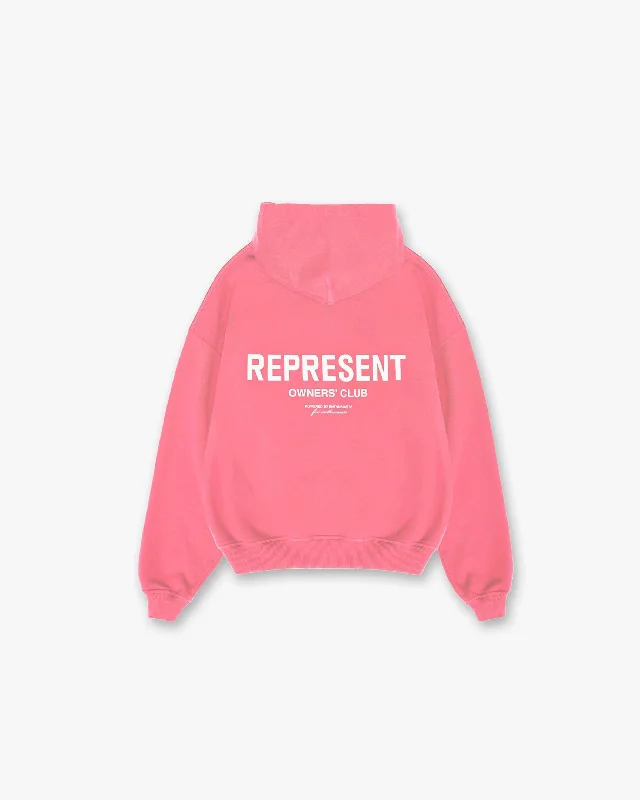 Retro - inspired men hoodie with a varsity logo Represent Owners Club Hoodie - Bubblegum Pink