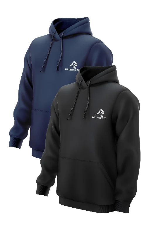 Solid - color men hoodie in trendy olive green XAPE Essential 2 Hoodies Combo - Black/Navy