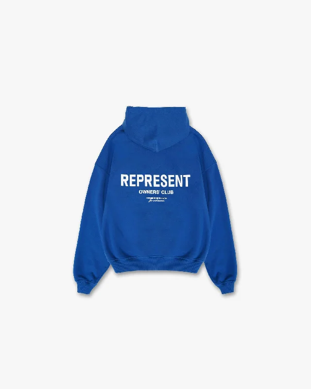 Solid - color men hoodie in trendy olive green Represent Owners Club Hoodie - Cobalt