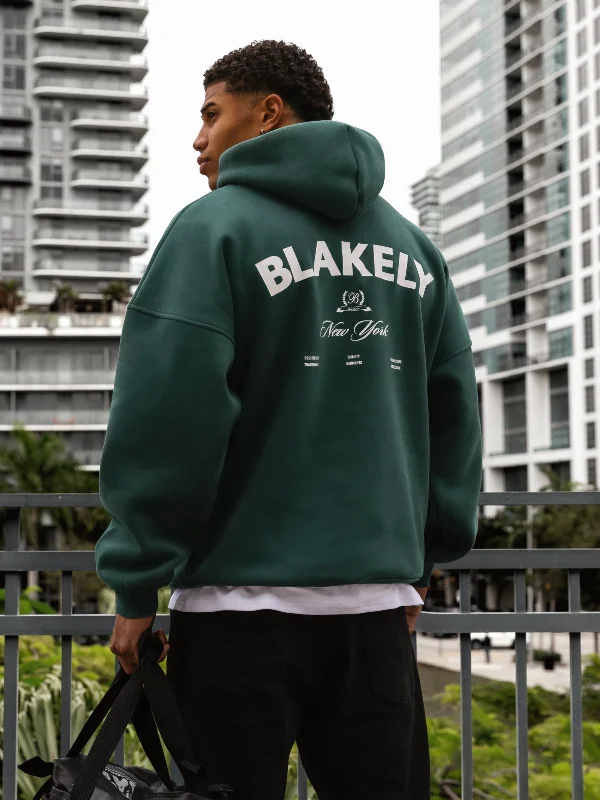Slim - fit men hoodie to pair with skinny jeans NY Crest Relaxed Hoodie - Pine Green
