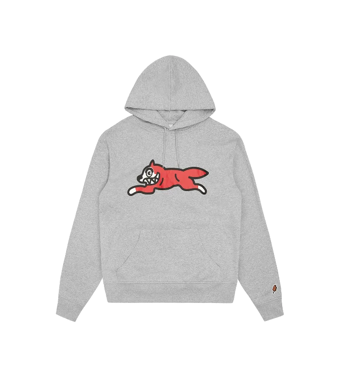 Men hoodie with a kangaroo pocket and ribbed cuffs RUNNING DOG HOOD - HEATHER GREY