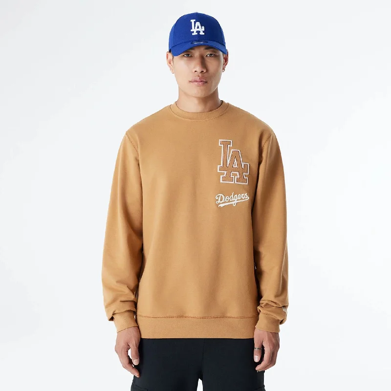 Men hoodie with a detachable hood for versatility LA Dodgers MLB Logo Select Beige Crew Neck Sweater Men hoodie with a detachable hood for versatility LA Dodgers MLB Logo Select Beige Crew Neck Sweater