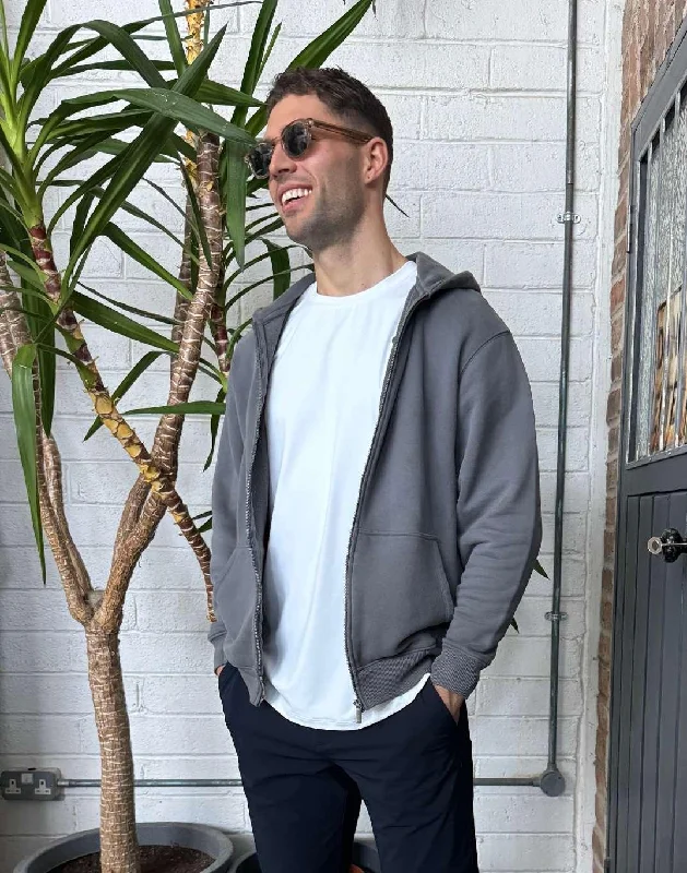 Luxury men hoodie made from cashmere - blend material The Oversized Zip Hoodie in Slate Grey