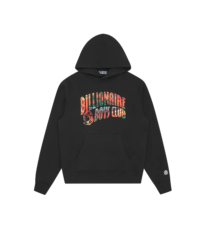 Fleece - lined men hoodie for extreme cold weather TROPICAL ISLAND FILL ARCH LOGO POPOVER HOOD - BLACK Fleece - lined men hoodie for extreme cold weather TROPICAL ISLAND FILL ARCH LOGO POPOVER HOOD - BLACK