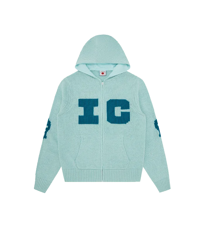 Camouflage - pattern men hoodie for outdoor enthusiasts RUNNING DOG KNITTED ZIP THROUGH HOOD - TEAL