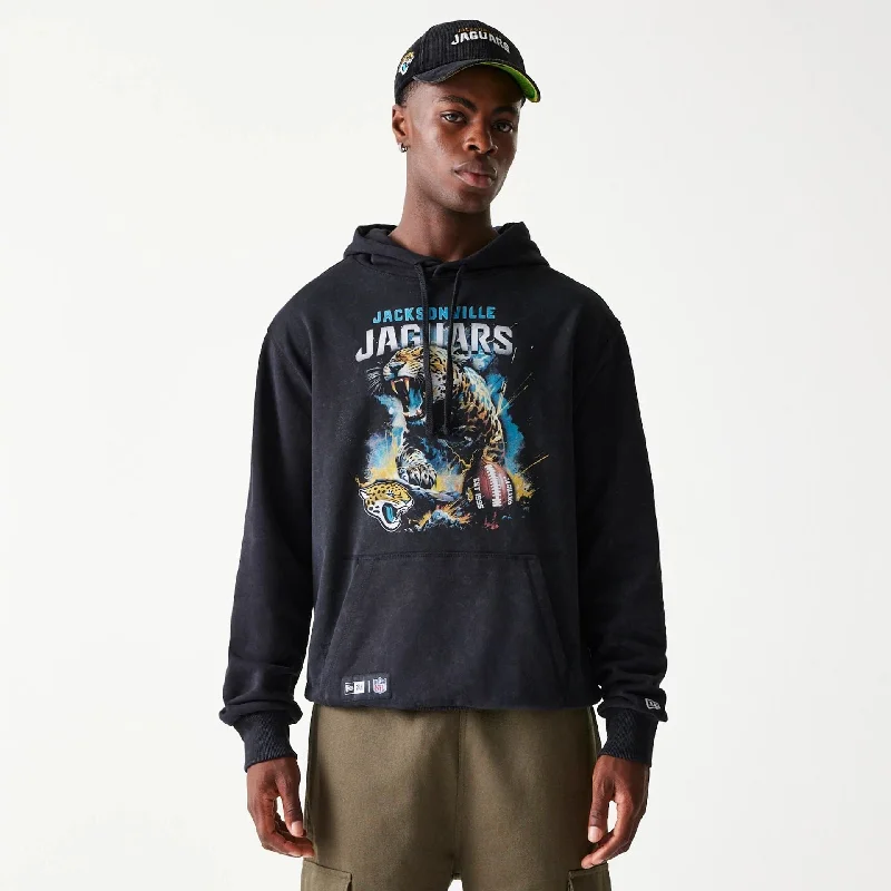 Men hoodie with a kangaroo pocket and ribbed cuffs Jacksonville Jaguars NFL Games Premium Apparel Black Oversized Pullover Hoodie