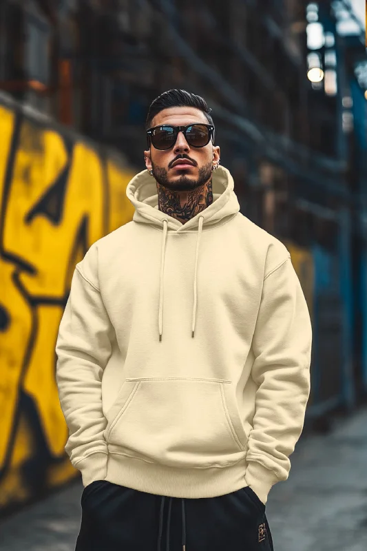 Tech - friendly men hoodie with a built - in headphone jack Beige Solid Regular Hoodie
