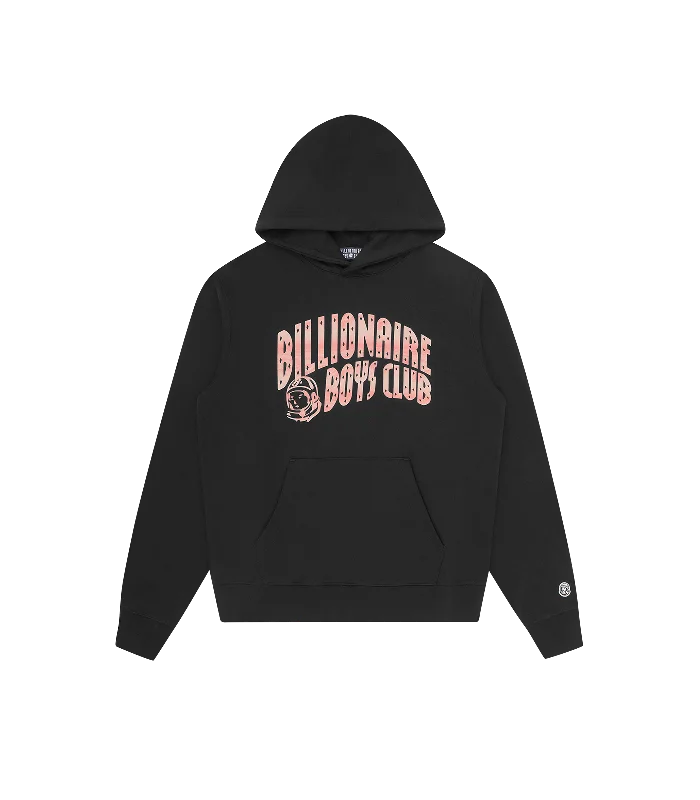 Lightweight men hoodie with mesh panels for breathability MOUNTAIN FILL ARCH LOGO POPOVER HOOD - BLACK