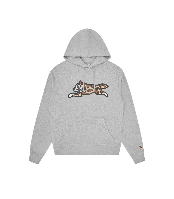 Men hoodie with a kangaroo pocket and ribbed cuffs RUNNING DOG POPOVER HOOD - HEATHER GREY