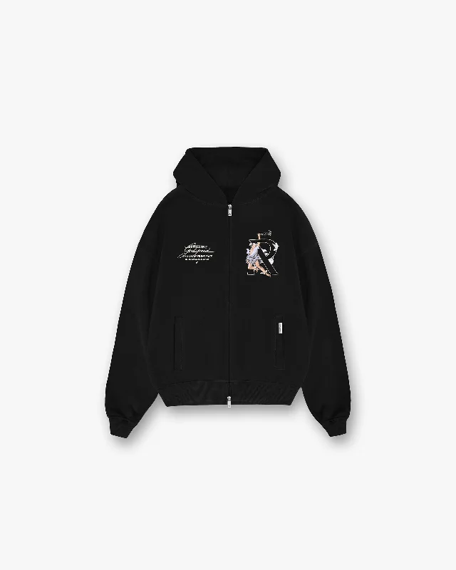 Men hoodie with a kangaroo pocket and ribbed cuffs Hermes Zip Hoodie - Jet Black