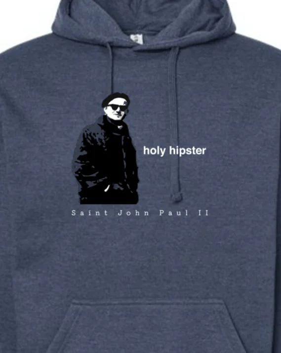 Luxury men hoodie made from cashmere - blend material Holy Hipster - St. John Paul II Hoodie Sweatshirt