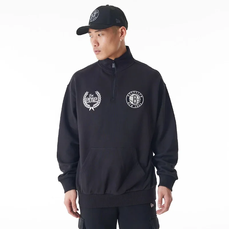 Camouflage - pattern men hoodie for outdoor enthusiasts Brooklyn Nets NBA Lifestyle Black Quarter Zip Sweater