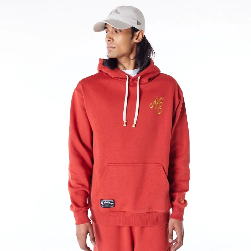 Men hoodie with a drawstring hood and adjustable hem New Era Script Logo Red Oversized Pullover Hoodie Men hoodie with a drawstring hood and adjustable hem New Era Script Logo Red Oversized Pullover Hoodie