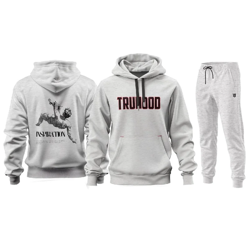 Graphic - printed men hoodie with anime motifs for otaku fans Premium Men's Grey & White Hoodie Tracksuit Set | Light, Dark, Charcoal Options | OG Embroidery