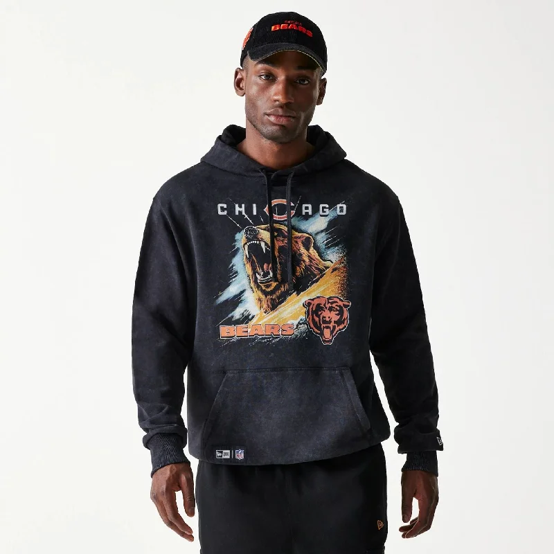 Thermal - insulated men hoodie for winter sports Chicago Bears NFL Games Premium Apparel Black Oversized Pullover Hoodie