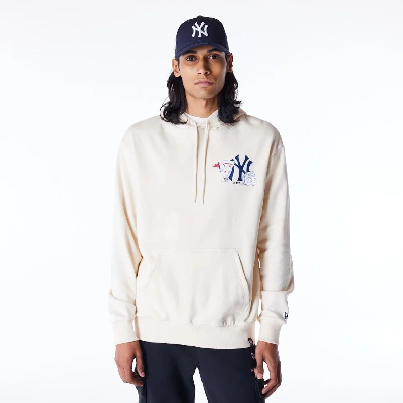 Solid - color men hoodie in trendy olive green New York Yankees MLB Food Graphic Stone Oversized Pullover Hoodie Solid - color men hoodie in trendy olive green New York Yankees MLB Food Graphic Stone Oversized Pullover Hoodie
