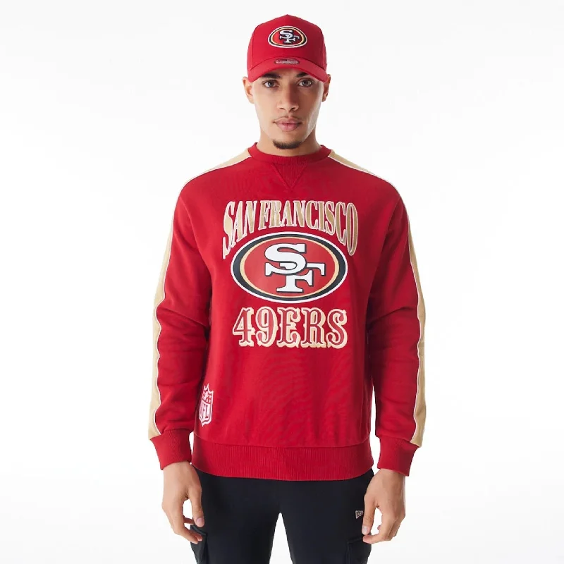 Men hoodie with a kangaroo pocket and ribbed cuffs San Francisco 49Ers NFL Graphic Red Crew Neck Sweater