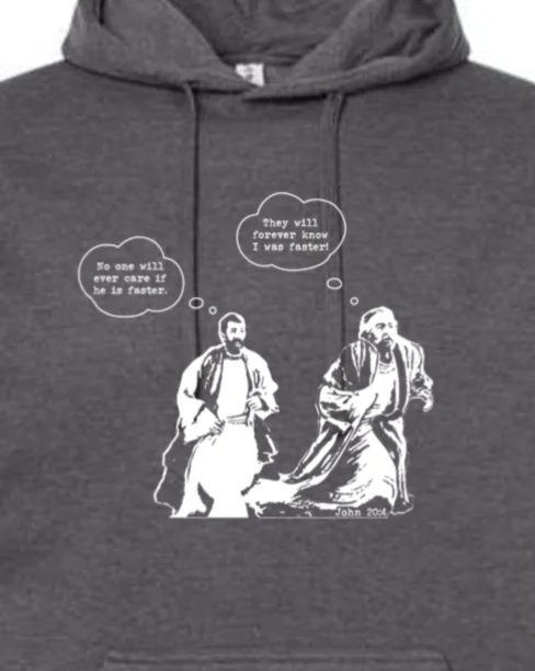 Zip - up men hoodie with multiple pockets for storage John Runs - John 20:4 Hoodie Sweatshirt Zip - up men hoodie with multiple pockets for storage John Runs - John 20:4 Hoodie Sweatshirt
