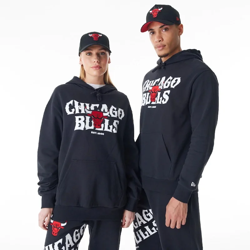 Men hoodie with a detachable hood for versatility Chicago Bulls NBA Graphic Black Oversized Pullover Hoodie