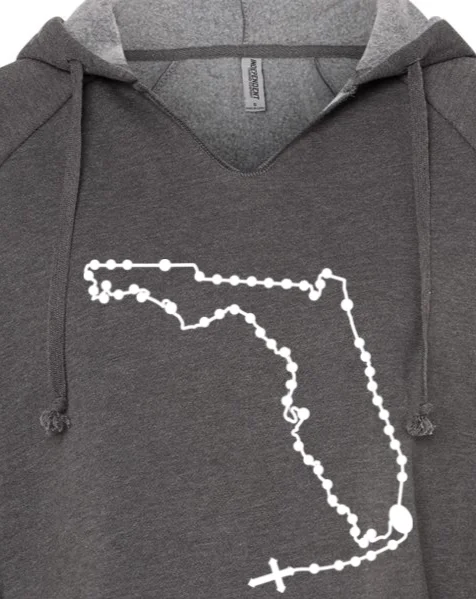 Retro - inspired men hoodie with a varsity logo Florida Catholic Rosary Drop Hoodie