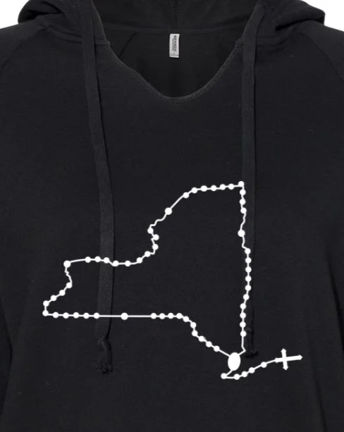 Halloween - themed men hoodie with spooky prints New York Catholic Rosary Drop Hoodie
