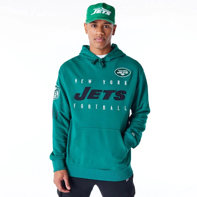 Solid - color men hoodie in trendy olive green New York Jets NFL Patch Green Oversized Pullover Hoodie